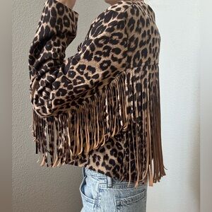 Western Fringe Leopard Print Cropped Jacket Women’s S